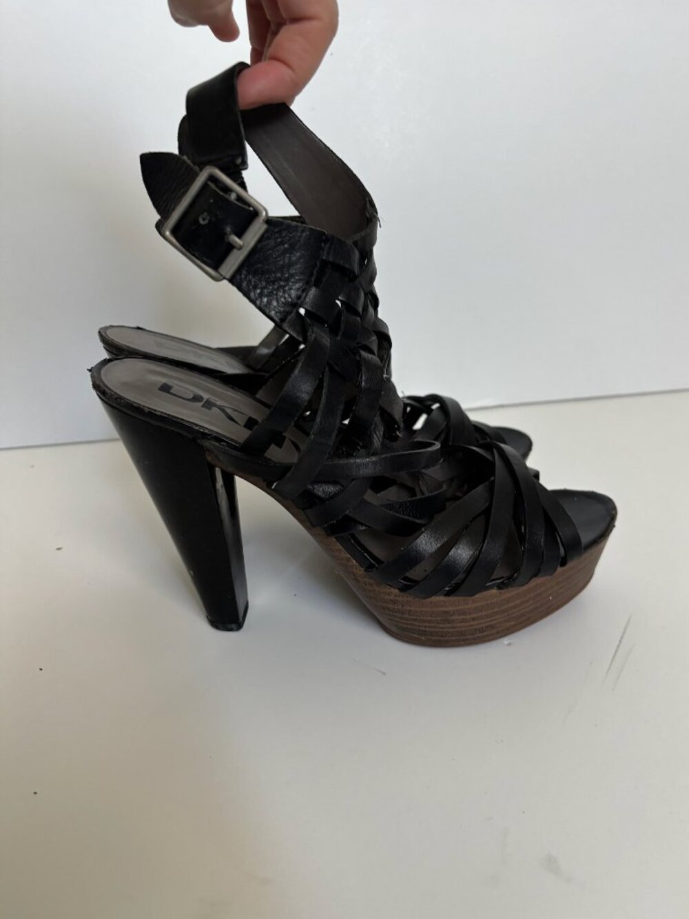 DKNYC Black Leather Platform High Heels size 39